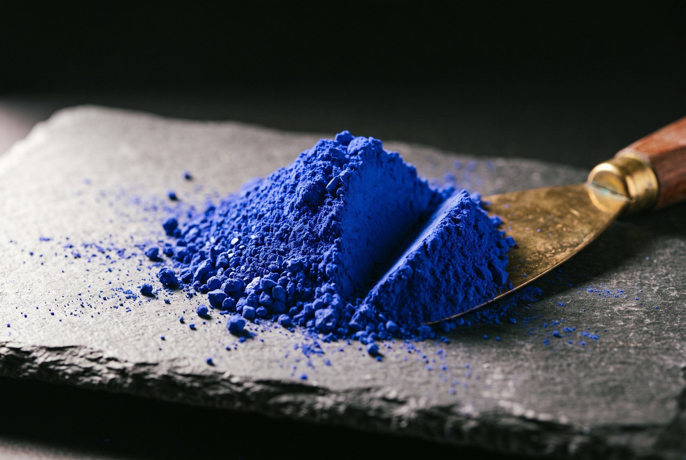 Algae blue pigment as a raw mineral powder on slate